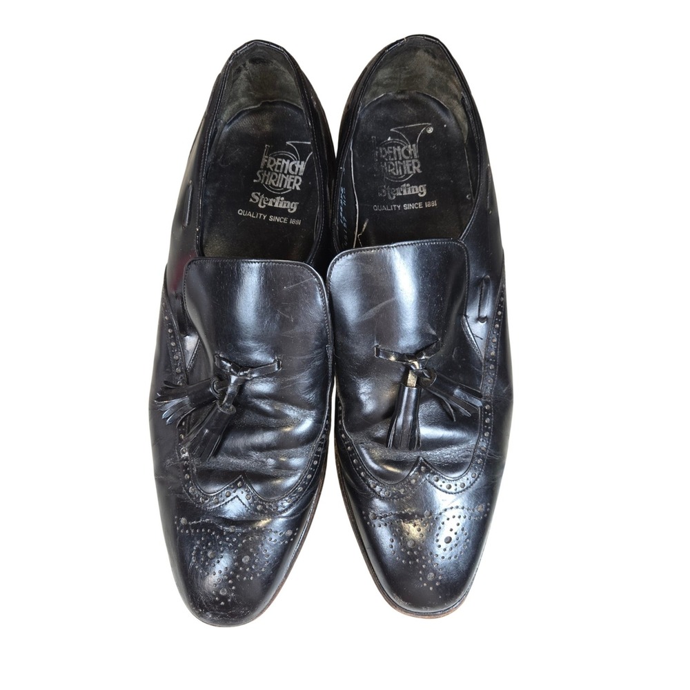 French Shriner Sterling Tassel Loafer Wingtip Dress Shoes Mens 13D Black Leather